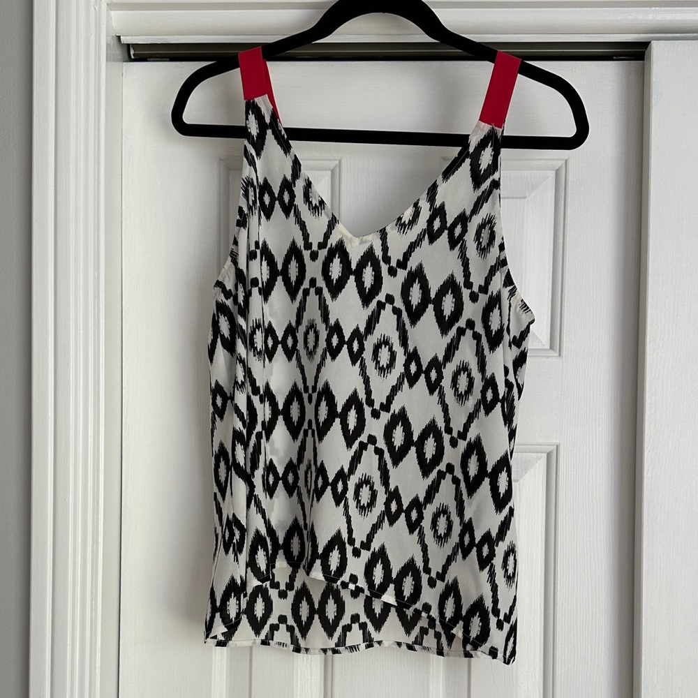 Aqua Black and White Geometric Camisole with Red Straps